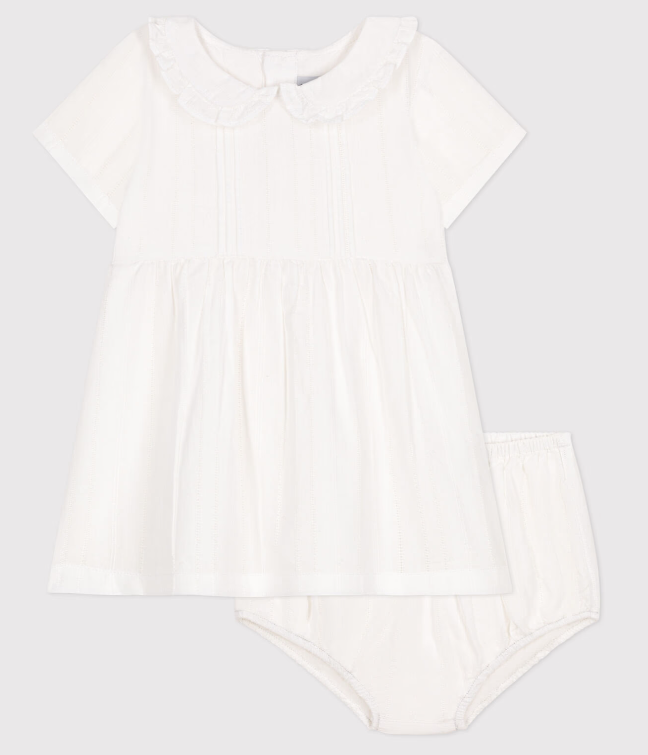 Petit bateau | Robe blanche en coton, bloomer et leurs détails ajourés