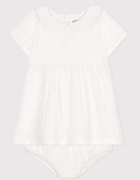 Petit bateau | Robe blanche en coton, bloomer et leurs détails ajourés