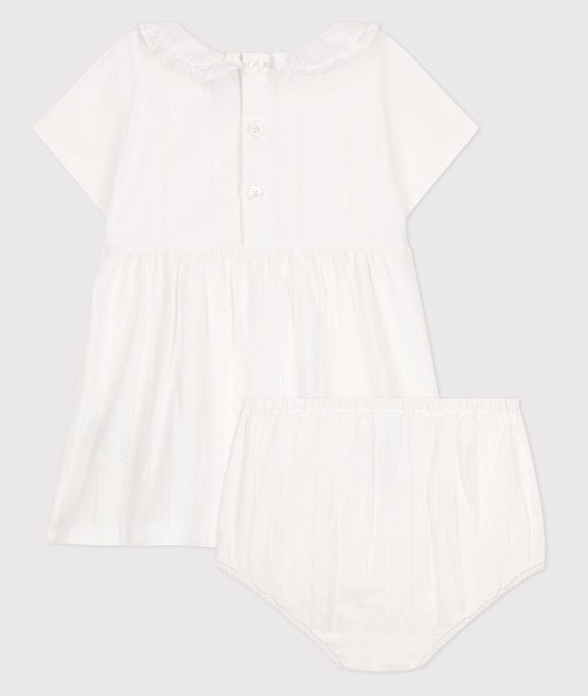 Petit bateau | Robe blanche en coton, bloomer et leurs détails ajourés