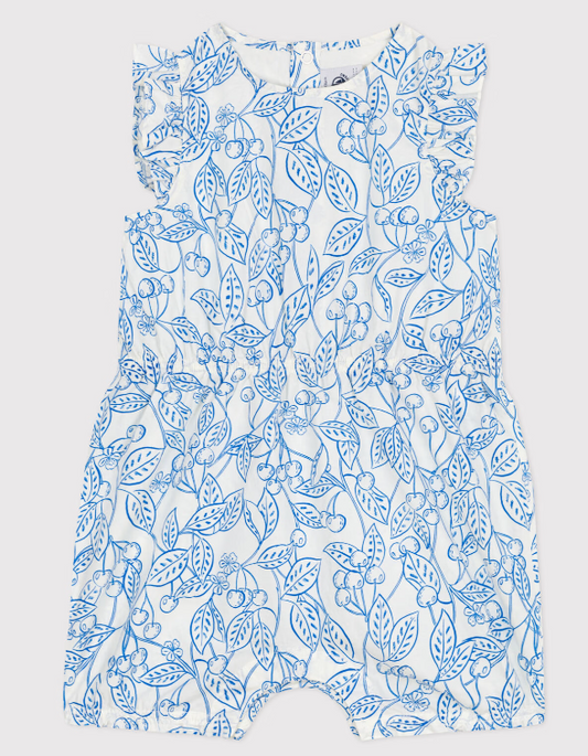 Petit Bateau - Combicourte en coton sans manches, imprimée cerises bleues