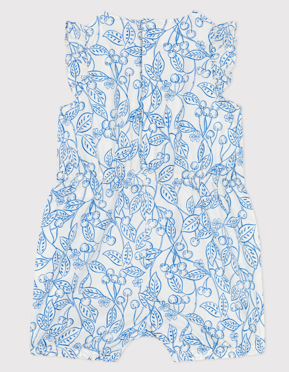 Petit Bateau - Combicourte en coton sans manches, imprimée cerises bleues