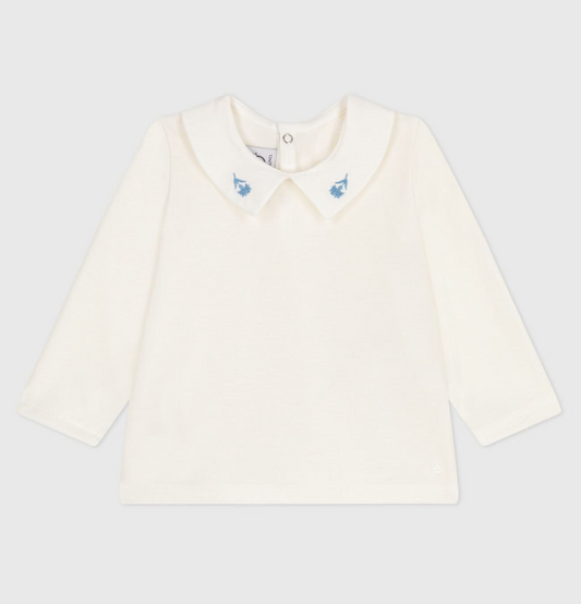 Petit bateau | Blouse bébé en coton manches longues avec col brodé