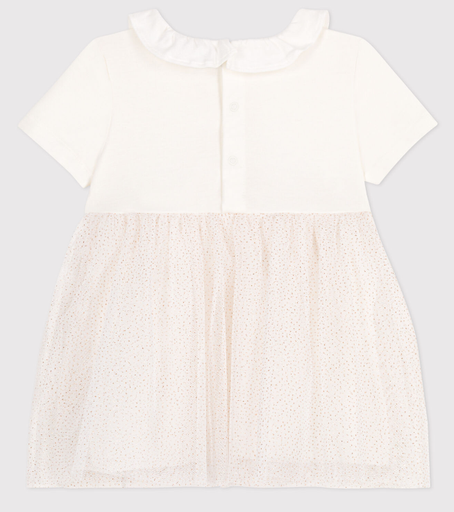 Petit bateau | Robe bébé en coton et tulle manches courtes et colerette