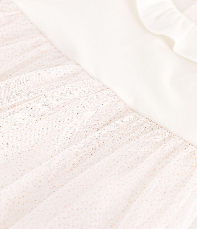 Petit bateau | Robe bébé en coton et tulle manches courtes et colerette