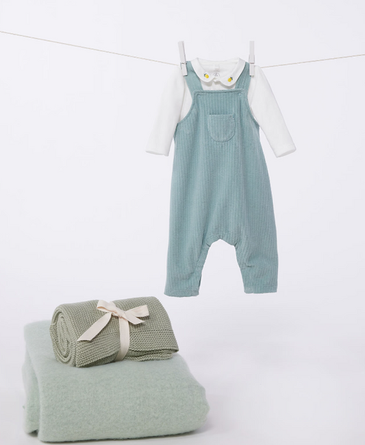 Petit bateau | Ensemble naissance salopette et body brodé en coton