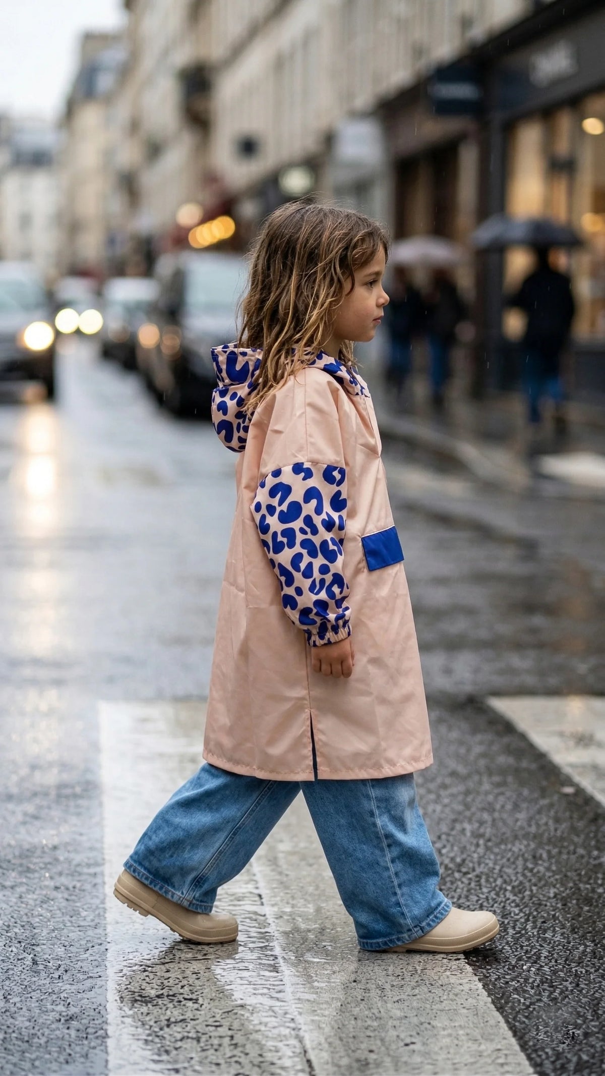 Poncho Long Blue Leo Kids