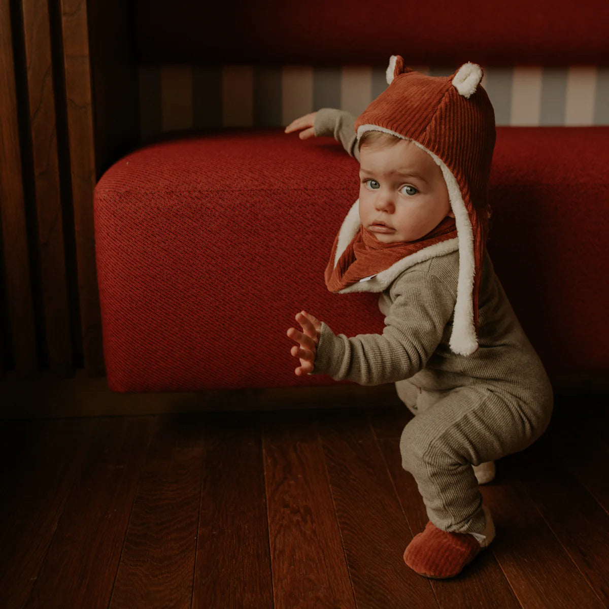 Bonnet velours camel