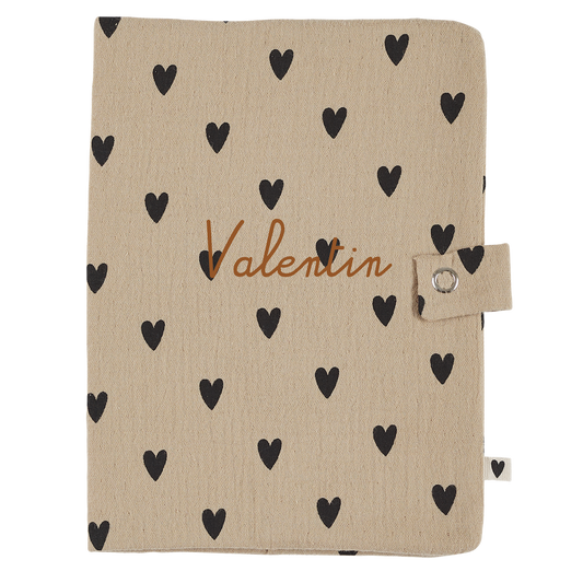 Atelier Wagram | Protège carnet de santé gaze cœurs beige
