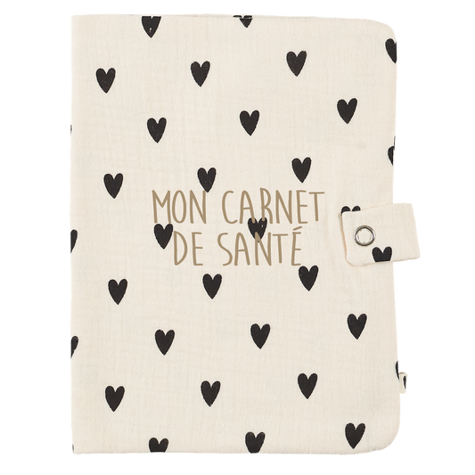 Atelier Wagram | Protège carnet de santé gaze cœurs écru