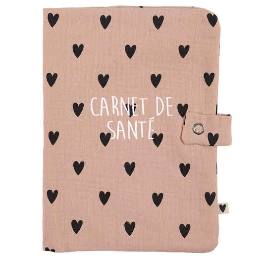 Atelier Wagram | Protège carnet gaze cœurs rose